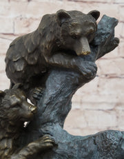 Bear Family Looking for Honey in a Tree - Bronze Sculpture Decor on Marble Base