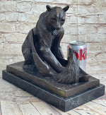 Signed Barye Bear Attacking Eagle Bronze Sculpture Marble Base Figurine Statue