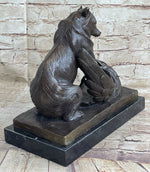 Signed Barye Bear Attacking Eagle Bronze Sculpture Marble Base Figurine Statue