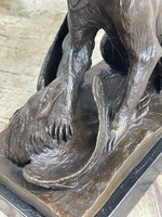 Signed Barye Bear Attacking Eagle Bronze Sculpture Marble Base Figurine Statue