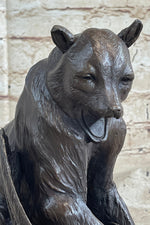 Signed Barye Bear Attacking Eagle Bronze Sculpture Marble Base Figurine Statue