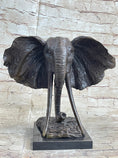 Load image into Gallery viewer, Elephant Head Bronze Metal Bust Statue Sculpture Figure Decor Signed Original Art Marble Base