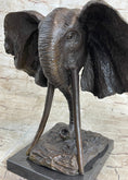 Load image into Gallery viewer, Elephant Head Bronze Metal Bust Statue Sculpture Figure Decor Signed Original Art Marble Base