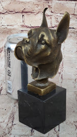 Boxer Dog Breed Bronze Metal Bust Sculpture Statue Signed Original Art on Marble Base