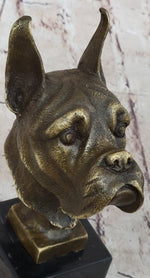 Boxer Dog Breed Bronze Metal Bust Sculpture Statue Signed Original Art on Marble Base