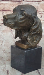Bronze Sculpture Bust Cocker Spaniel Dog Pet Animal Marble Base Figure Figurine