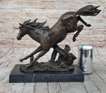 Jumping Racing Wild Horse Stallion Bronze Sculpture Statue Signed Original Art