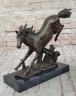 Jumping Racing Wild Horse Stallion Bronze Sculpture Statue Signed Original Art