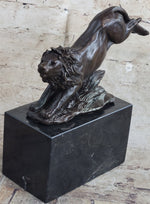 Hot Cast Jumping Lion by Barye French Animal Artist Bronze Sculpture Figurine NR