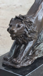 Hot Cast Jumping Lion by Barye French Animal Artist Bronze Sculpture Figurine NR