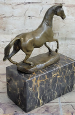 Hot Cast Bronze Galloping Horse Miniature Bronze Sculpture Statue Figure on Marble Base