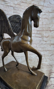 Pegasus Winged Horse Bronze Statue Sculpture Figure on Marble Base 16