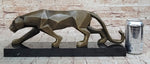 Geometric Modern Art Bronze Sculpture of a Lion Cougar Puma on Marble Base