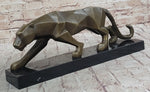 Geometric Modern Art Bronze Sculpture of a Lion Cougar Puma on Marble Base