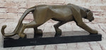 Geometric Modern Art Bronze Sculpture of a Lion Cougar Puma on Marble Base