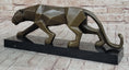 Load image into Gallery viewer, Geometric Modern Art Bronze Sculpture of a Lion Cougar Puma on Marble Base