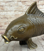 Hot Cast Bronze Metal Koi Carp Chinese Fish Sculpture Figure Signed Original Art
