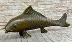 Hot Cast Bronze Metal Koi Carp Chinese Fish Sculpture Figure Signed Original Art