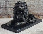 Hot Cast Bronze Guardian Lion on Marble Base after Antoine Barye