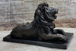 Hot Cast Bronze Guardian Lion on Marble Base after Antoine Barye
