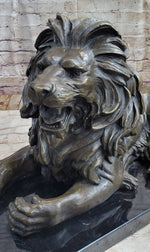 Hot Cast Bronze Guardian Lion on Marble Base after Antoine Barye