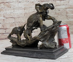 Hand Made Elephant Family Walking up The Hill Bronze Sculpture by Barye Figure