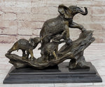 Hand Made Elephant Family Walking up The Hill Bronze Sculpture by Barye Figure