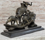 Hand Made Elephant Family Walking up The Hill Bronze Sculpture by Barye Figure