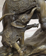 Hand Made Elephant Family Walking up The Hill Bronze Sculpture by Barye Figure