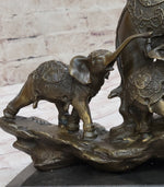 Hand Made Elephant Family Walking up The Hill Bronze Sculpture by Barye Figure