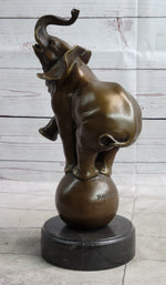 Circus Elephant Balancing on a Ball Bronze Sculpture Statue Art on Marble Base