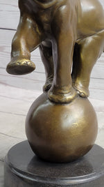 Circus Elephant Balancing on a Ball Bronze Sculpture Statue Art on Marble Base