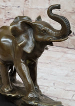 Mother Elephant and Baby Calf Bronze Statue Sculpture Original Art on Marble Base