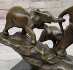 Mother Elephant and Baby Calf Bronze Statue Sculpture Original Art on Marble Base