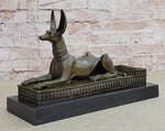 Anubis Jackal Dog Egyptian Decor God Mythology Bronze Sculpture Statue Figure on Marble Base
