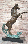 Load image into Gallery viewer, Rearing Horse on Hind Legs Bronze Statue Sculpture w/ Blue Green Patina Original Art