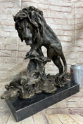 Load image into Gallery viewer, Male Lion w/ Cub Bronze Statue Sculpture Figure Barye Decor 14" x 12"