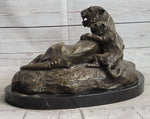 Lion Tiger & Cub Bronze Statue Sculpture Wildlife Figure Decor Handmade Art