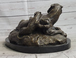 Lion Tiger & Cub Bronze Statue Sculpture Wildlife Figure Decor Handmade Art