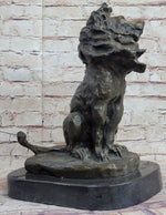 Abstract Crude Lion King Bronze Statue Sculpture Original Art on Marble Base