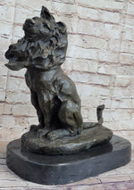 Abstract Crude Lion King Bronze Statue Sculpture Original Art on Marble Base