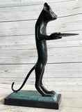 Load image into Gallery viewer, Standing Cat Holding Tray Business Card Holder Bronze Sculpture Statue Original Art Decor