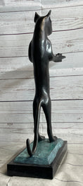 Load image into Gallery viewer, Standing Cat Holding Tray Business Card Holder Bronze Sculpture Statue Original Art Decor