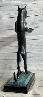 Standing Cat Holding Tray Business Card Holder Bronze Sculpture Statue Original Art Decor