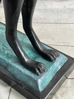 Standing Cat Holding Tray Business Card Holder Bronze Sculpture Statue Original Art Decor