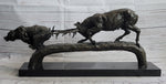 Elk Reindeer Caribou vs. Bear Bronze Sculpture Statue Wildlife Original Art Decor