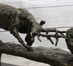 Elk Reindeer Caribou vs. Bear Bronze Sculpture Statue Wildlife Original Art Decor