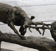 Elk Reindeer Caribou vs. Bear Bronze Sculpture Statue Wildlife Original Art Decor