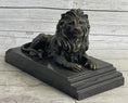 Load image into Gallery viewer, Male Guardian Lion Bronze Statue Sculpture Figure Marble Base Antoine Barye 7" x 12"