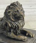 Load image into Gallery viewer, Male Guardian Lion Bronze Statue Sculpture Figure Marble Base Antoine Barye 7" x 12"